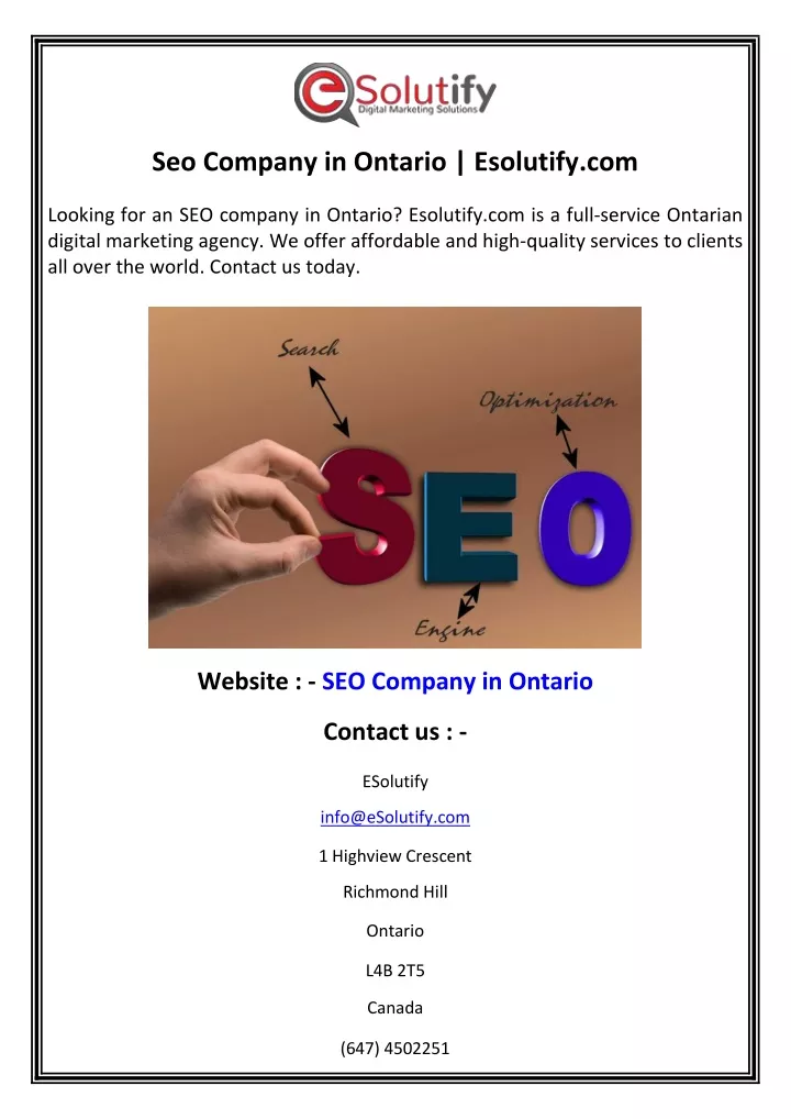 seo company in ontario esolutify com