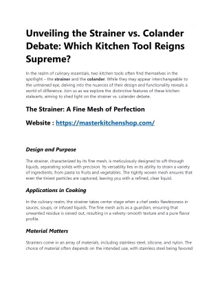 Unveiling the Strainer vs colender