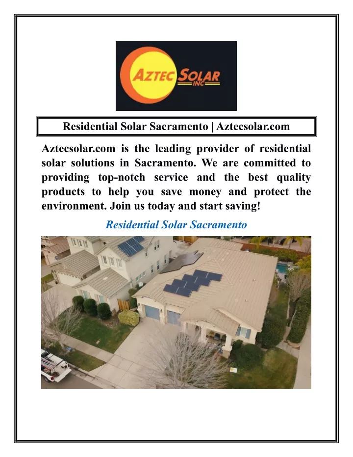 residential solar sacramento aztecsolar com