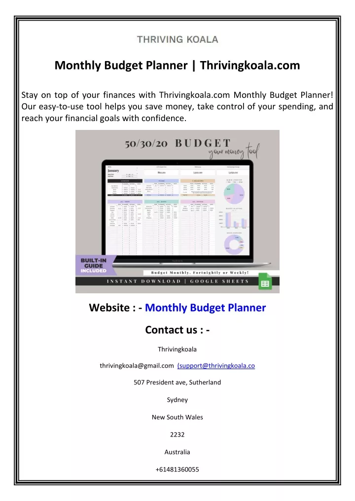 monthly budget planner thrivingkoala com