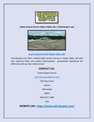 Septic System Service Water Valley, Ms | Oxfordseptic.com