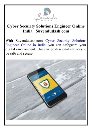 Cyber Security Solutions Engineer Online India  Suvendudash.com