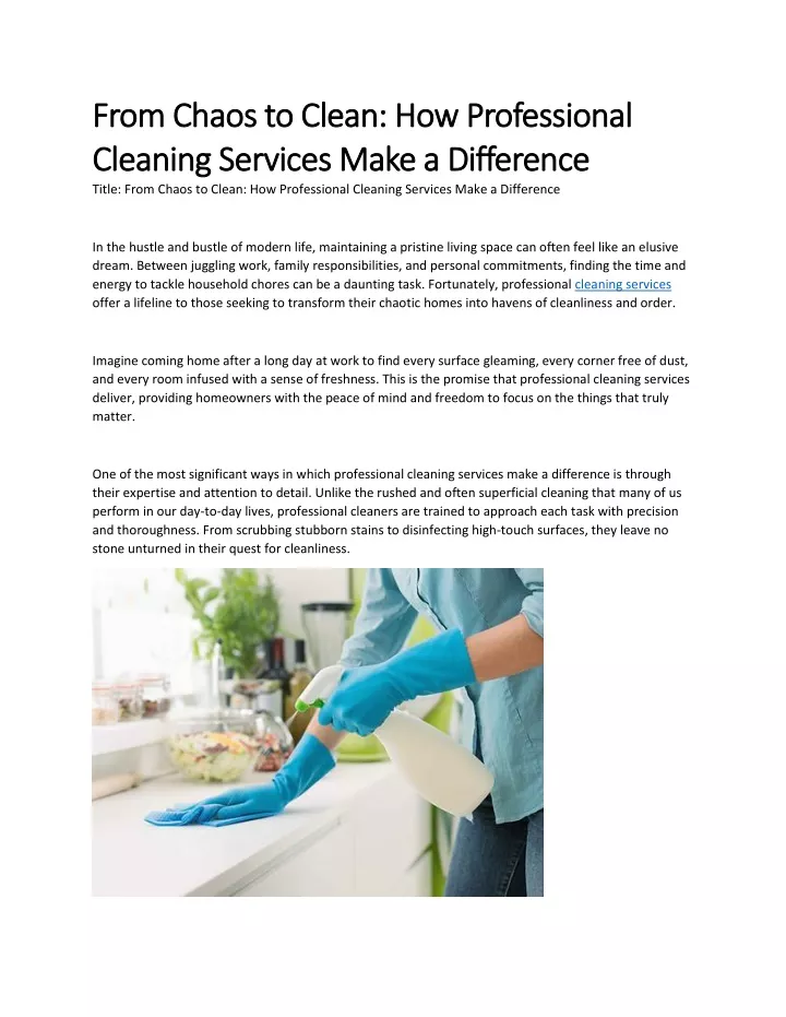 Ppt - From Chaos To Clean How Professional Cleaning Services Make A 