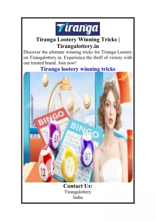 Tiranga Lootery Winning Tricks  Tirangalottery.in