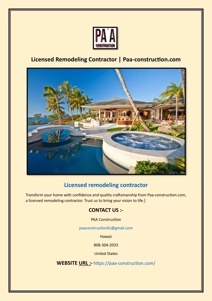 licensed remodeling contractor paa construction