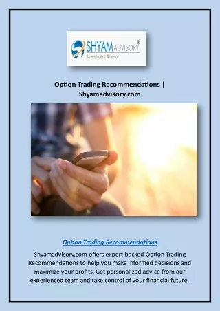 Option Trading Recommendations | Shyamadvisory.com