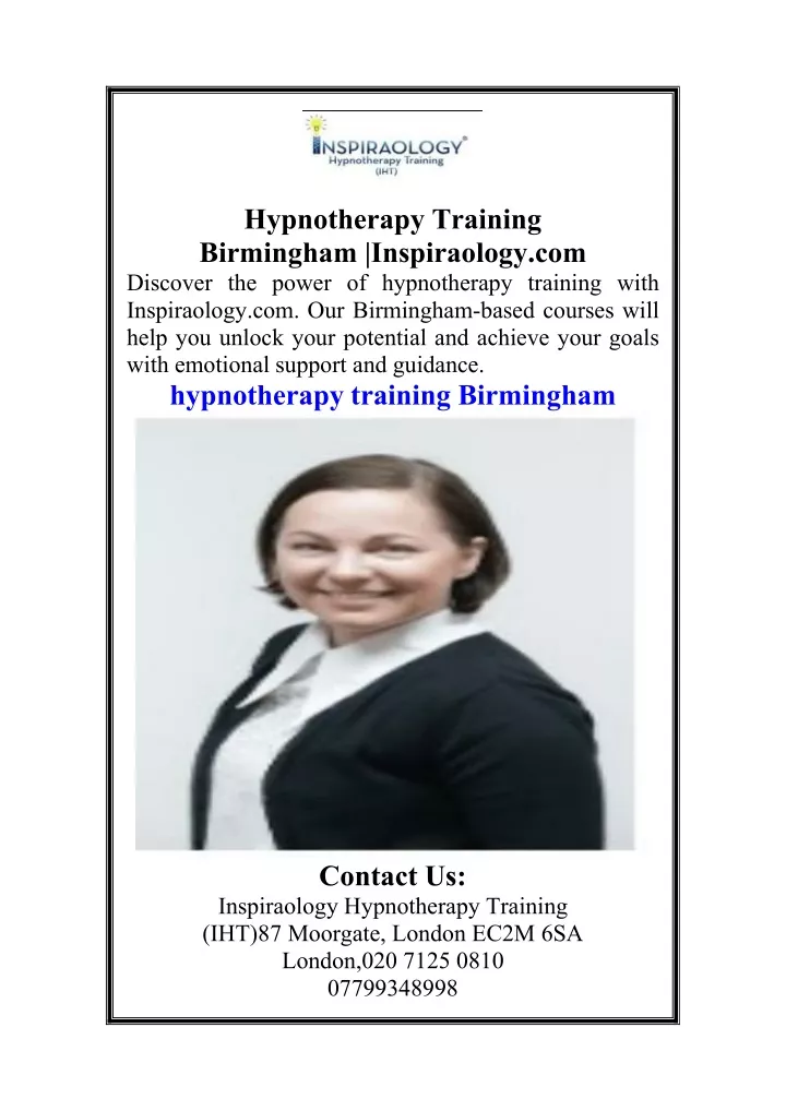 hypnotherapy training birmingham inspiraology