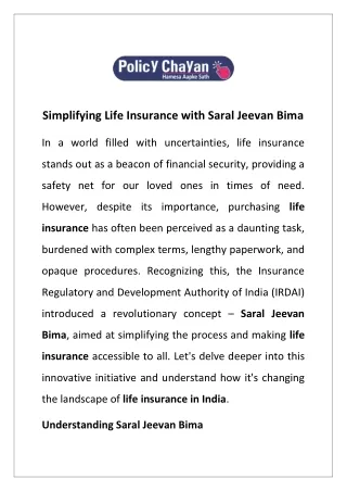 Simplifying Life Insurance with Saral Jeevan Bima