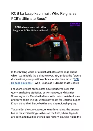 RCB ka baap kaun hai  Who Reigns as RCB's Ultimate Boss