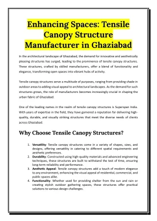 Enhancing Spaces - Tensile Canopy Structure Manufacturer in Ghaziabad
