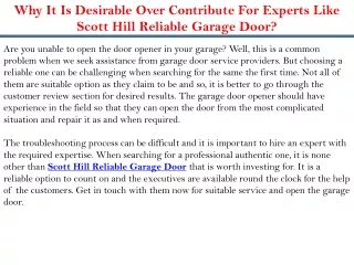 Why It Is Desirable Over Contribute For Experts Like Scott Hill Reliable Garage