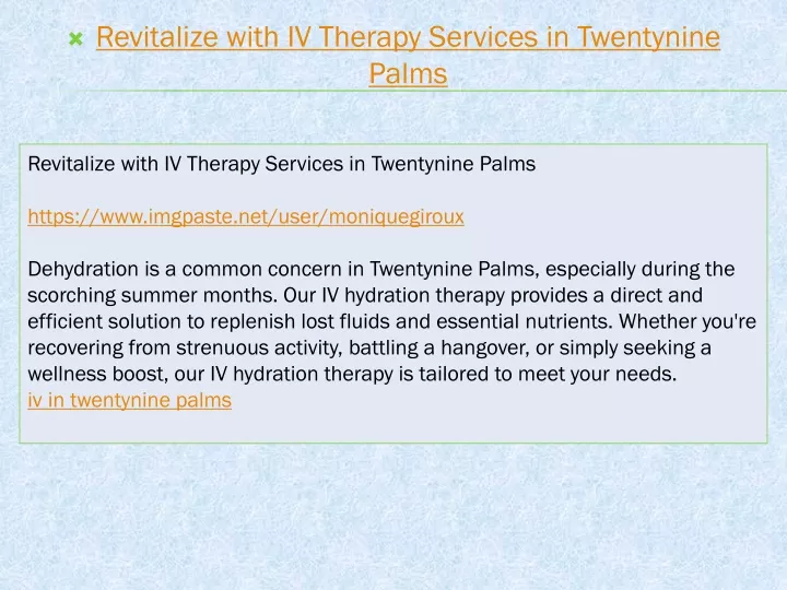 revitalize with iv therapy services in twentynine palms