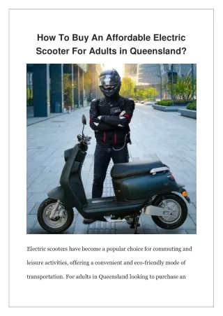 How To Buy An Affordable Electric Scooter For Adults in Queensland?