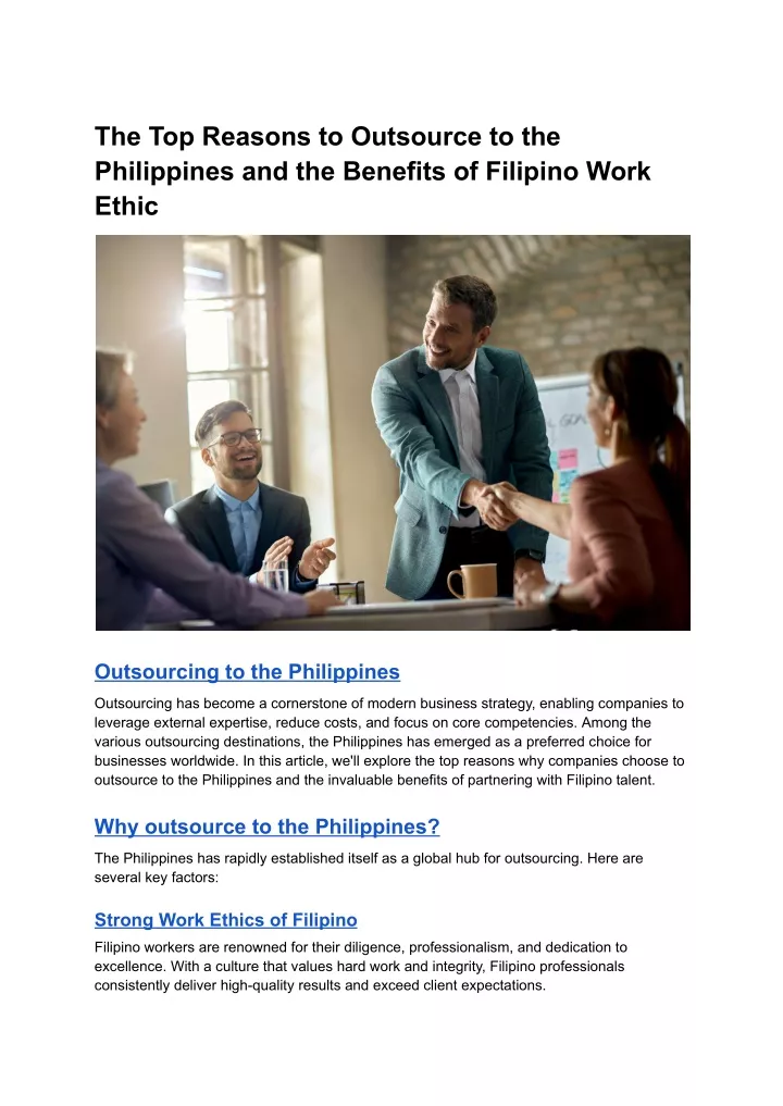 the top reasons to outsource to the philippines