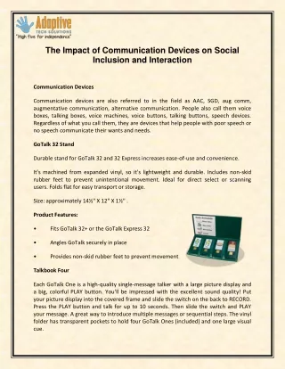 The Impact of Communication Devices on Social Inclusion and Interaction