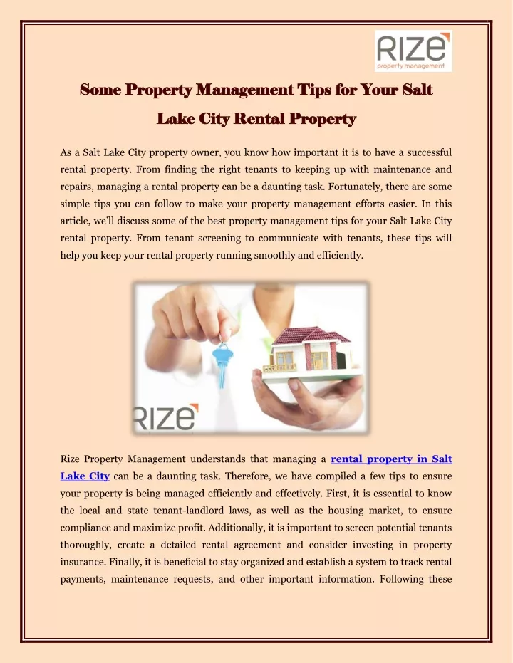 some property management tips for your salt some