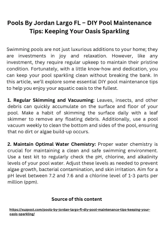 Pools By Jordan Largo FL – DIY Pool Maintenance Tips: Keeping Your Oasis Sparkli