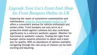 Upgrade Your Car’s Front End Shop for Front Bumpers Online in UK