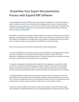 Streamline Your Export Documentation Process with Expand ERP Software