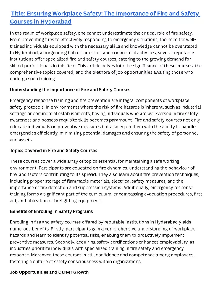 title ensuring workplace safety the importance