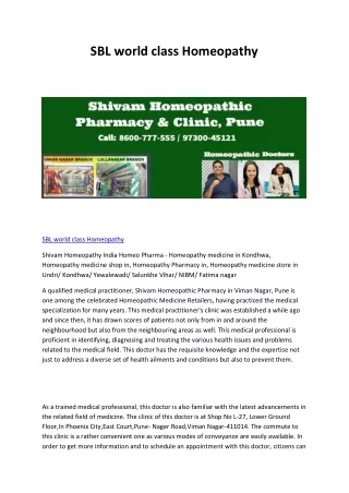 SBL world class Homeopathy