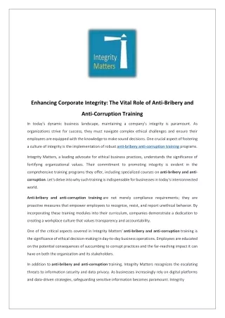 Enhancing Corporate Integrity