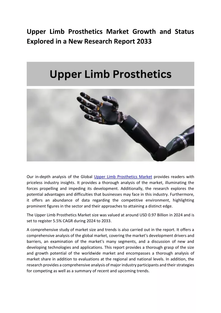 upper limb prosthetics market growth and status