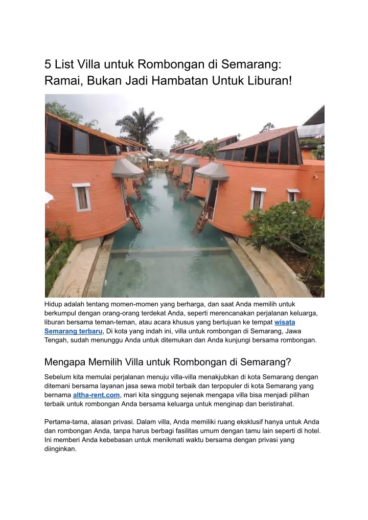 5 list villa untuk rombongan di semarang ramai