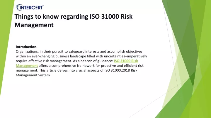 things to know regarding iso 31000 risk management