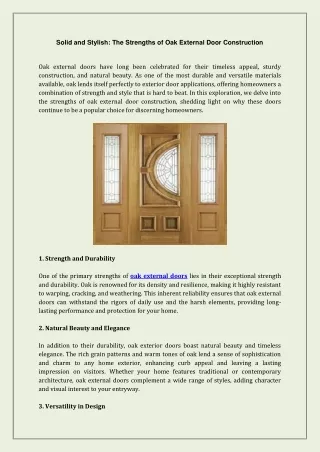 Solid and Stylish The Strengths of Oak External Door Construction