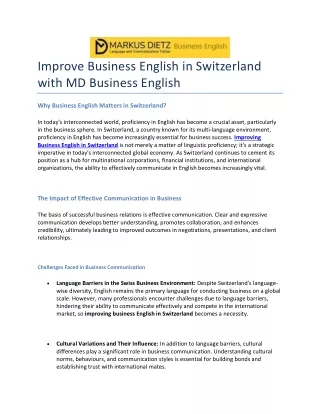 Improve Business English in Switzerland with MD Business English