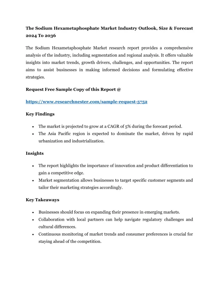 the sodium hexametaphosphate market industry