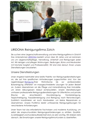 LIRIDONA Reinigungsfirma Zürich