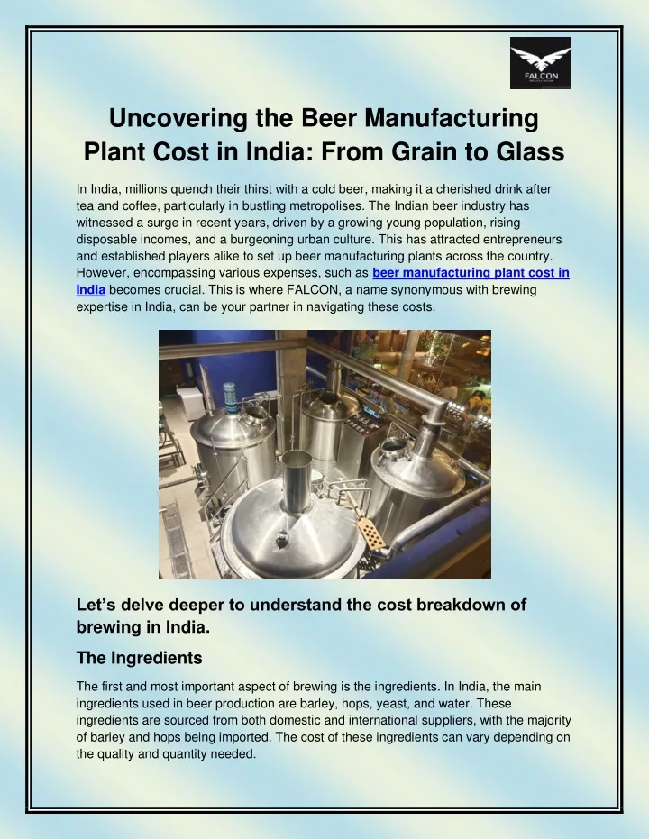uncovering the beer manufacturing plant cost