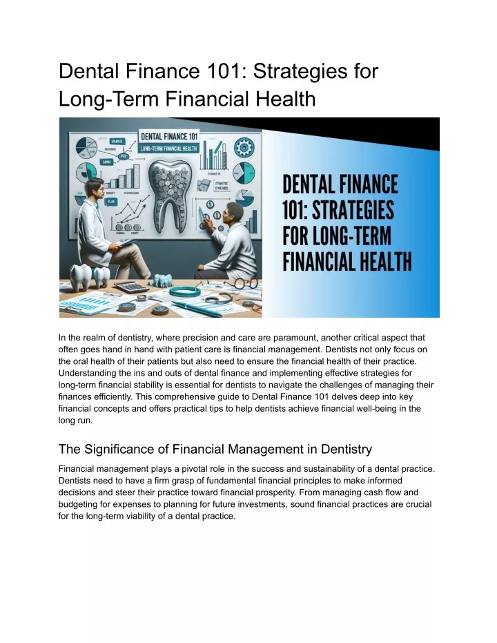 dental finance 101 strategies for long term