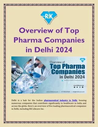 Overview of Top Pharma Companies in Delhi 2024