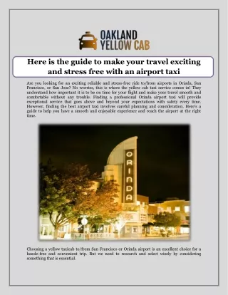 Here is the guide to make your travel exciting and stress free with an airport taxi