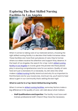 Exploring The Best Skilled Nursing Facilities In Los Angeles