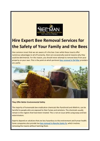 Hire Expert Bee Removal Services for the Safety of Your Family and the Bees