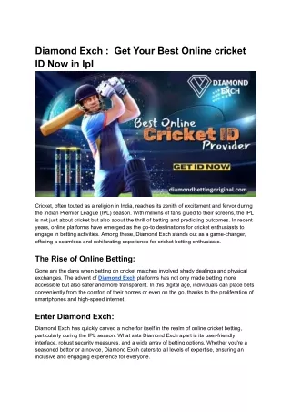 Diamond Exch _  Get Your Best Online cricket ID Now in Ipl