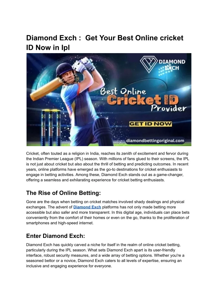 diamond exch get your best online cricket