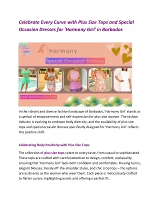 Celebrate Every Curve with Plus Size Tops and Special Occasion Dresses for 'Harmony Girl' in Barbados