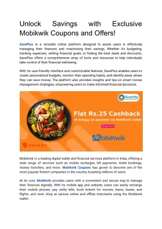 Unlock Savings with Exclusive Mobikwik Coupons and Offers