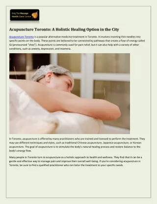 Acupuncture Toronto, a Popular Choice for Holistic Healing