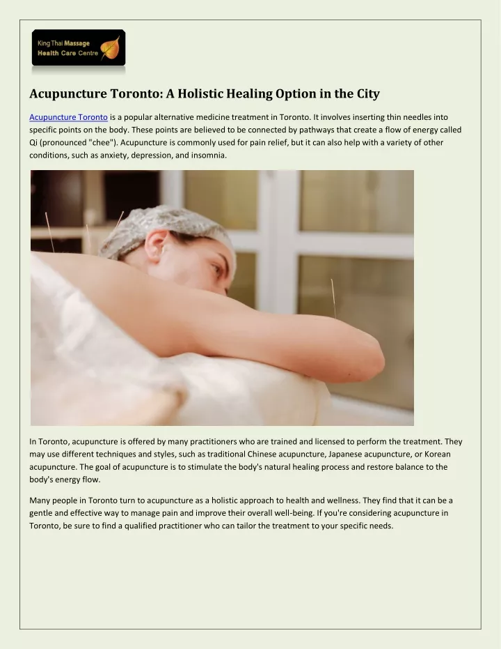 acupuncture toronto a holistic healing option