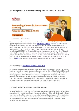 Career in Investment Banking: Potential after PGDM