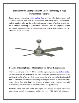 Browse Online Ceiling Fans with Latest Technology.