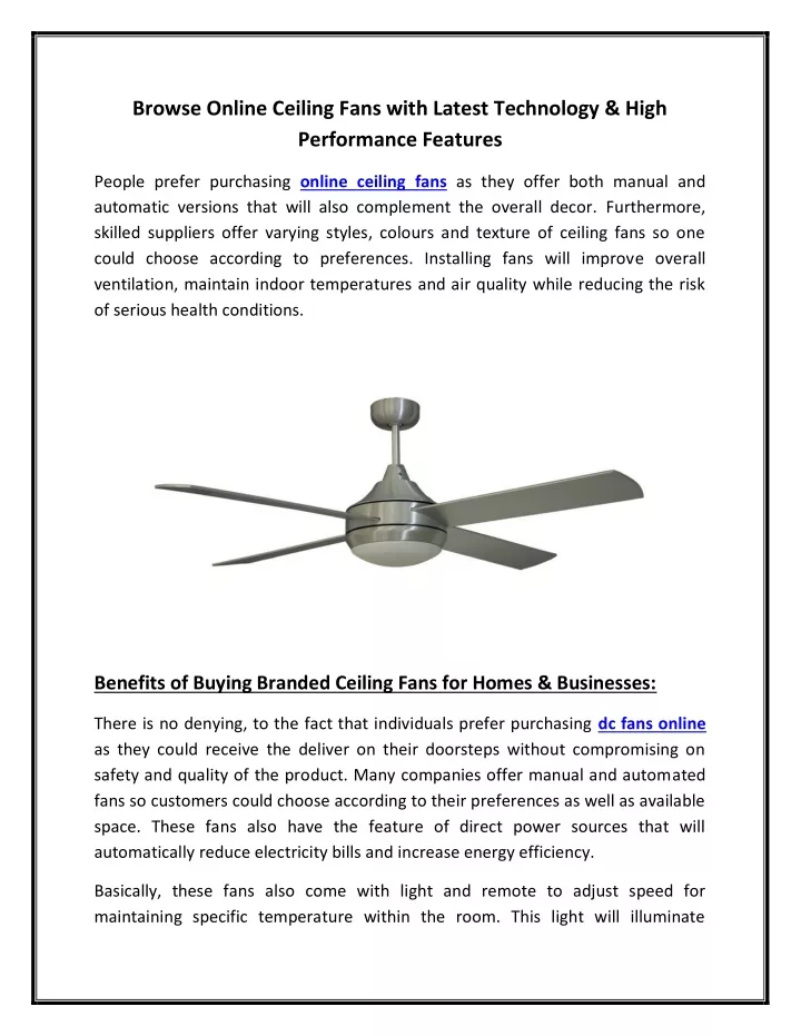 browse online ceiling fans with latest technology