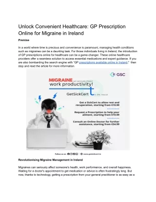 Unlock Convenient Healthcare: GP Prescription Online for Migraine in Ireland