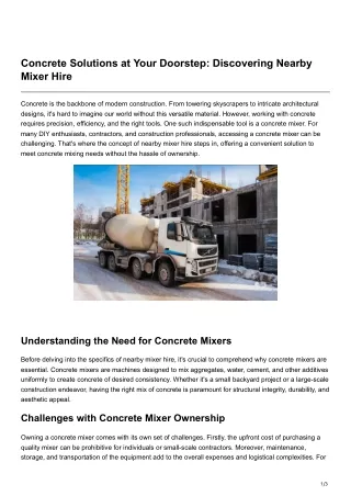 Concrete Solutions at Your Doorstep Discovering Nearby Mixer Hire